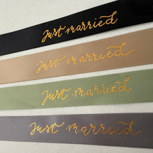Just Married - Mr and Mrs - Bride and Groom Handwritten Hot Foiled Satin Ribbon Bow