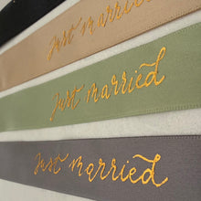 Just Married - Mr and Mrs - Bride and Groom Handwritten Hot Foiled Satin Ribbon Bow
