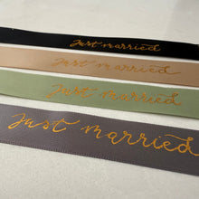 Just Married - Mr and Mrs - Bride and Groom Handwritten Hot Foiled Satin Ribbon Bow