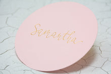 Round Handwritten Personalised Place Card with Gold foil