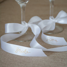 Handwritten Personalised Satin Ribbon Bow Placecard for Weddings and Events