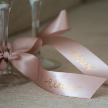 Handwritten Personalised Satin Ribbon Bow Placecard for Weddings and Events