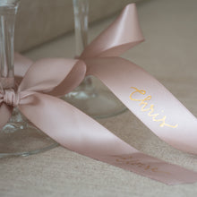 Handwritten Personalised Satin Ribbon Bow Placecard for Weddings and Events