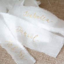 Handwritten Silk Ribbon Place Card for Weddings and Events