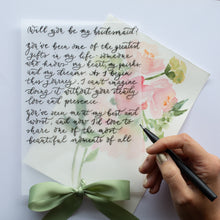 Custom Calligraphy Letter on Vellum with Watercolour Background