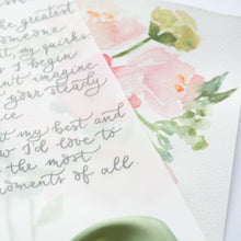 Custom Calligraphy Letter on Vellum with Watercolour Background