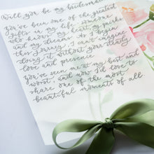 Custom Calligraphy Letter on Vellum with Watercolour Background