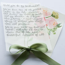 Custom Calligraphy Letter on Vellum with Watercolour Background