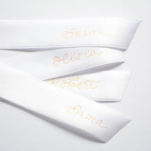Handwritten Personalised Satin Ribbon Bow Placecard for Weddings and Events