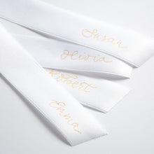 Handwritten Personalised Satin Ribbon Bow Placecard for Weddings and Events