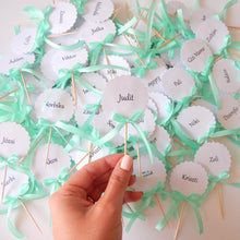 Personalised paper tag with satin bow