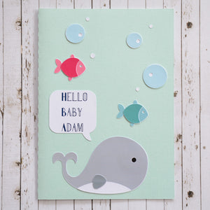 3D Baby Announcement Card - Whale and Fish