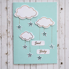 3D Baby Announcement Card - Clouds and Stars