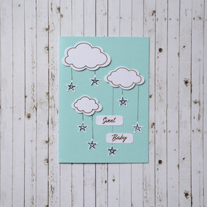 3D Baby Announcement Card - Clouds and Stars