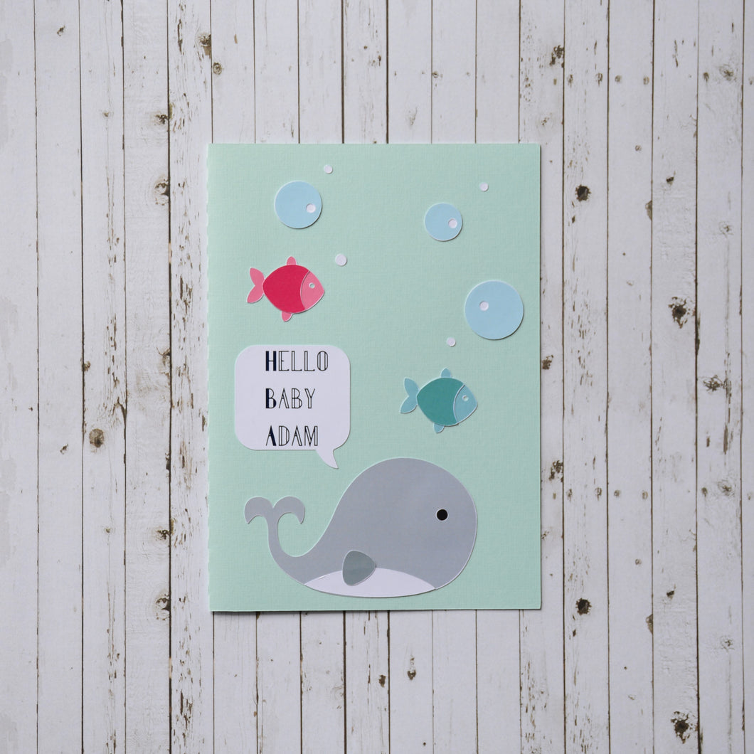 3D Baby Announcement Card - Whale and Fish