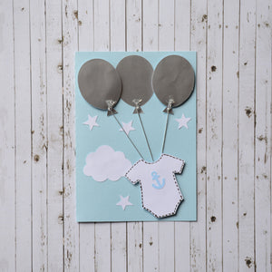 3D Baby Announcement Card - Baloons and Onesie