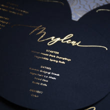 Personalised Round Black Foiled Menu - Plate cover