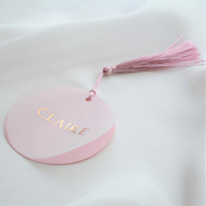 Personalised Round Place Card with Vellum and Tassel