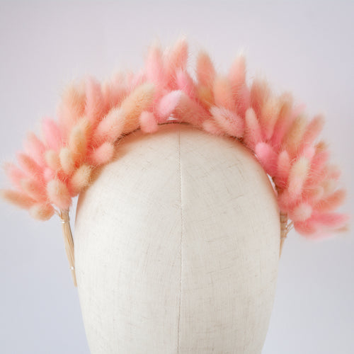 Pink Bunny Tails Dried Flower Headband - Large
