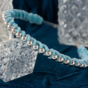Silver Beads Headband with Velvet Ribbon
