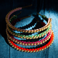 Golden Beads Headband with Velvet Ribbon