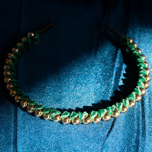 Golden Beads Headband with Velvet Ribbon