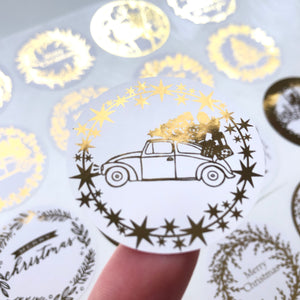 Round Christmas gifts on a car Foiled Sticker Sheet (Glossy Off White)