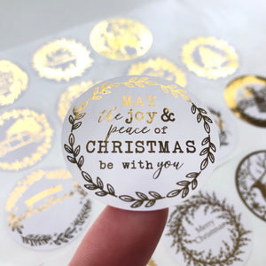 Round May the joy & peace of Christmas be with you Foiled Sticker Sheet (Glossy Off White)