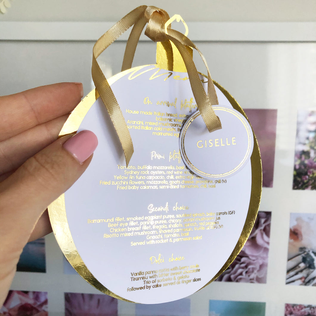 Christmas Bauble Personalised Round Gold Foiled Menu - Plate cover