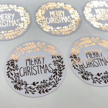 Round Merry Christmas Foiled Sticker Sheet (Glossy Off White)