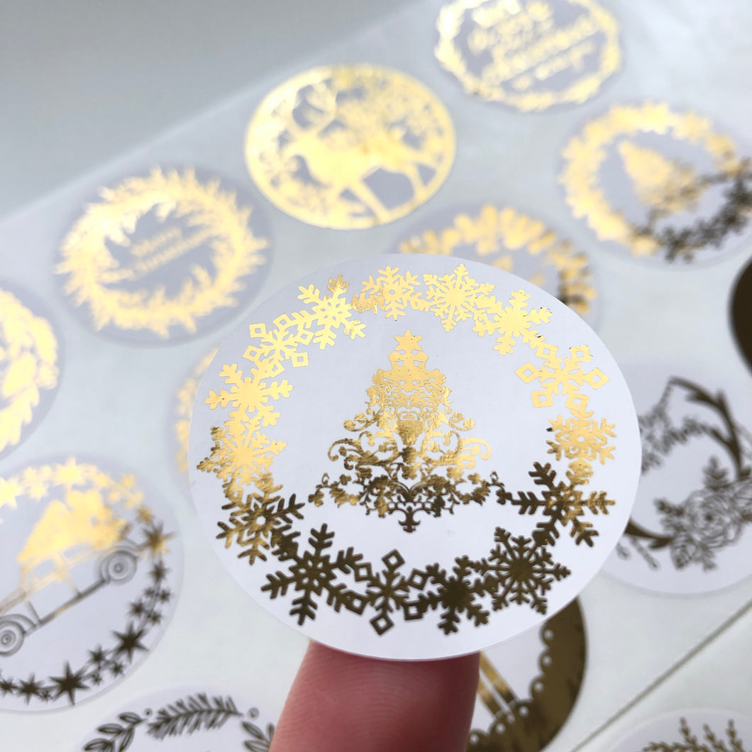 Round Christmas tree Foiled Sticker Sheet (Glossy Off White)