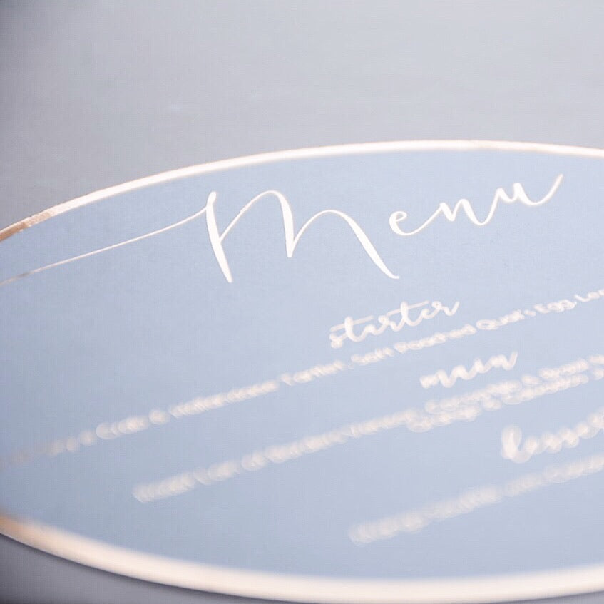 Personalised Round White Gold Foiled Menu - Plate cover