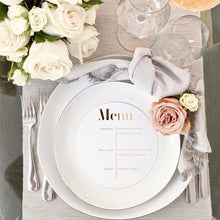 Elegant Personalised Round White Gold Foiled Menu - Plate cover